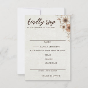 Cartão RSVP Neutral Boho Floral Wedding