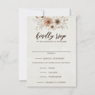 Cartão RSVP Neutral Boho Floral Wedding