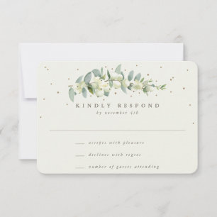 Cartão RSVP Neve Creme de Amora + Haste de Eucalipto Casamento