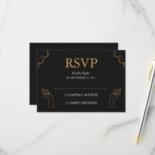 Cartão RSVP Nocturno Celestial Dourado com Folha de Ouro Fases