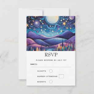 Cartão RSVP Noite Caprichosa Paisagem Grande Lua Casamento