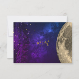 Cartão RSVP Noite Céu Celestial Lua Monograma Roxo Dourado RSV