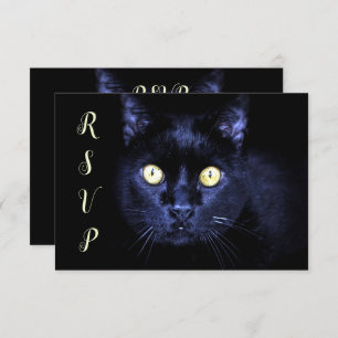 Cartão RSVP Noite de horror de gato preto assustador do Hallow