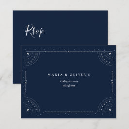 Cartão RSVP Noite Estrelada Casamento Celestial Azul Marinho E