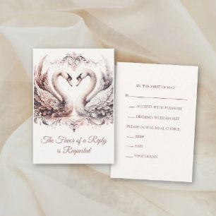 Cartão RSVP Noiva Cisne Antigo Barroco Rosa Poeira Casamento
