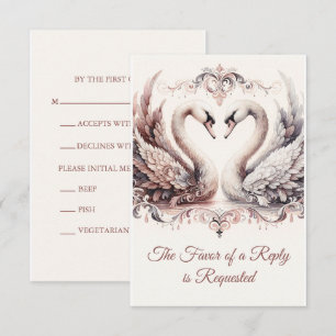Cartão RSVP Noiva Cisne Antigo Barroco Rosa Poeira Casamento