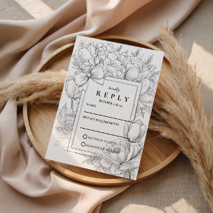 Cartão RSVP Noiva com Laço Floral Preto e Branco