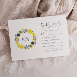 Cartão RSVP Noiva Floral Amarela Cinza Coroa Casamento