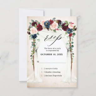 Cartão RSVP Noiva Floral Arqueada com Dossel em Bege e Azul Ma