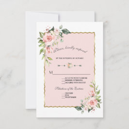 Cartão RSVP Noiva Floral Bege Charm Watercolor Dourado Casamen
