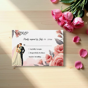 Cartão RSVP Noiva Floral e Casamento de Groom Cor de Água Rosa