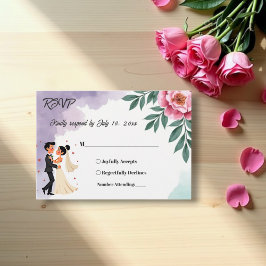 Cartão RSVP Noiva Floral E Casamento De Groom Da Elegante Wate