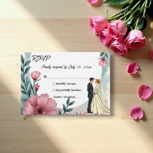 Cartão RSVP Noiva Floral E Casamento Elegante De Groom