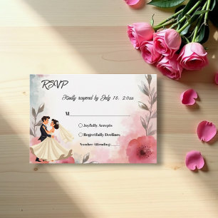 Cartão RSVP Noiva Floral E Casamento Elegante De Groom