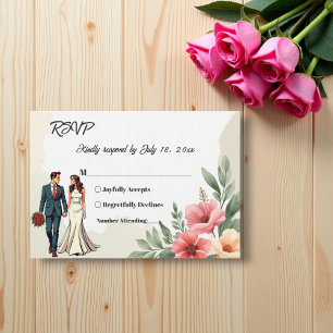Cartão RSVP Noiva Floral Romântica E Casamento De Groom