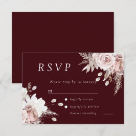 Cartão RSVP Noiva Floral Rosa Empoeirado Burgundy Profundo Cas