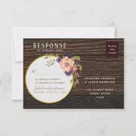 Cartão RSVP Noiva Floral Rústico Madeira Endereço de Devolução