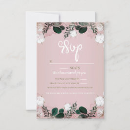 Cartão RSVP Noiva Floral Verde Taupe Algodão Rústico Casamento