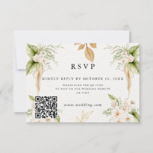 Cartão RSVP Noiva Geométrica Floral Blush Dourado