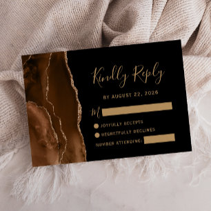 Cartão RSVP Noiva Marrom Dourado Preto Ágata Casamento
