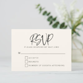 Cartão RSVP Noiva Moderno Creme Marfim Letreiro Script Casamen