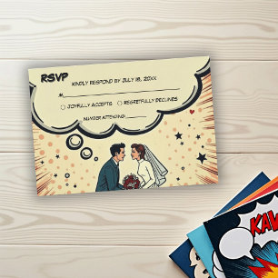 Cartão RSVP Noiva & Noivo Vintage Retro Pop Art Cômico Casamen