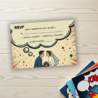 Cartão RSVP Noiva & Noivo Vintage Retro Pop Art Cômico Casamen