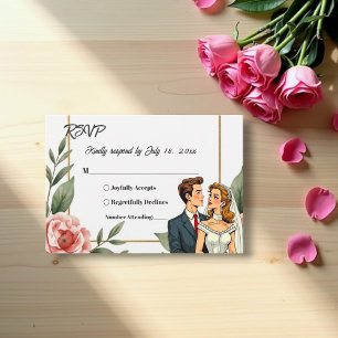 Cartão RSVP Noiva Romântica Floral E Casamento De Groom