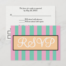 Cartão RSVP Noiva Seafoam Rosa Verde Listras de Cabana