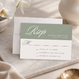 Cartão RSVP Noiva Verde Simples Moderno Elegante Casamento
