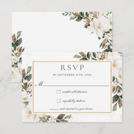 Cartão RSVP Noivado Elegante Ivory Magnolia Floral Greenery
