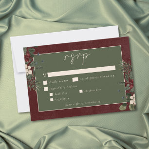 Cartão RSVP Noivas de Burgundy de Inverno Elegantes com Frutas