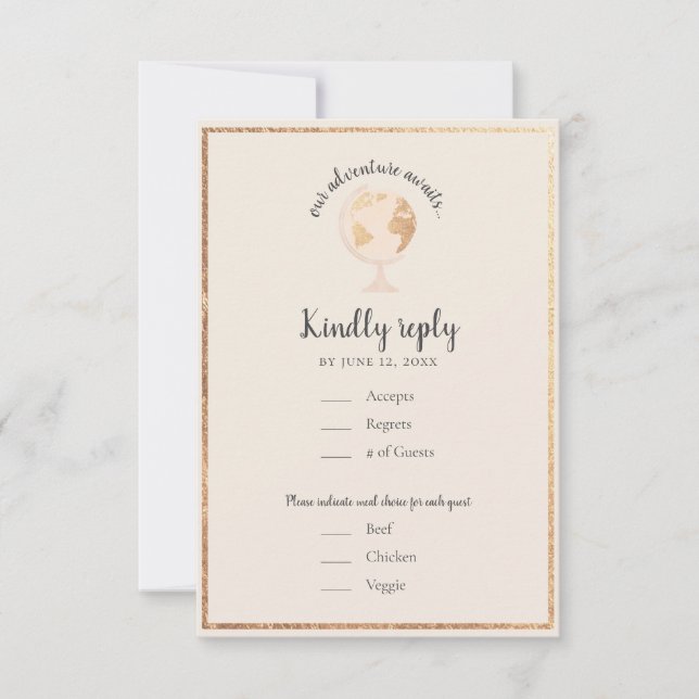 Cartão RSVP Nosso Viagem do Mundo de Aventura Mapeie Casamento (Frente)