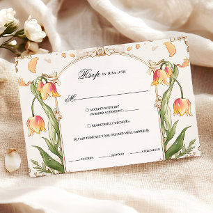 Cartão RSVP Nouveau de Arte Floral Dourada e Amarela vibrante