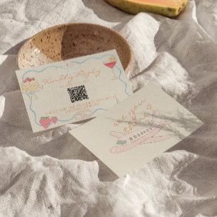 Cartão RSVP Novo Código QR de Destino Desenhado para Casamento