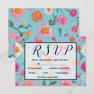 Cartão RSVP Núcleo de algodão margarida branca margarida rosa