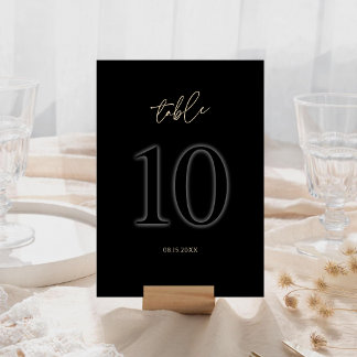 Cartão RSVP Número da Mesa Preto Dourado Moderno 10 | Minimali