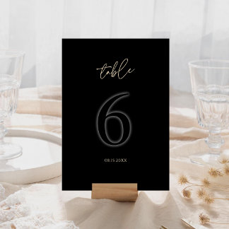 Cartão RSVP Número da Mesa Preto Dourado Moderno 6 Luxo Minima