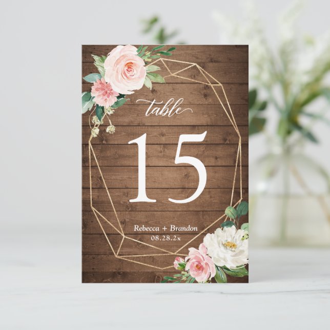 Cartão RSVP Número da Tabela Floral de Casamento com Blush Geo (Em pé/Frente)