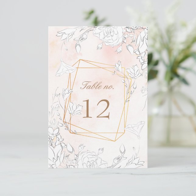 Cartão RSVP Número da Tabela Floral de Casamento Sutil Blush (Em pé/Frente)