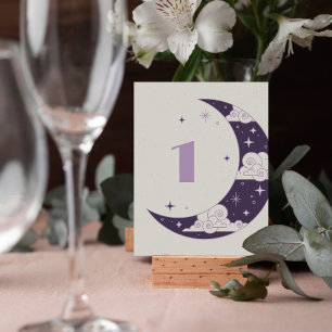 Cartão RSVP Número de Mesa Casamento Celestial Lua e Estrelas