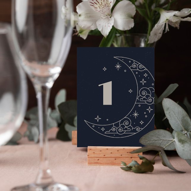 Cartão RSVP Número de Mesa Casamento Celestial Lua e Estrelas  (Criador carregado)