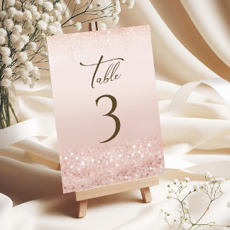 Cartão RSVP Números de Mesa com Brilho em Rose Gold para Anive