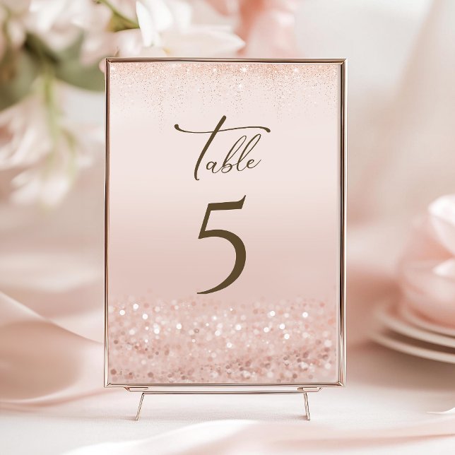 Cartão RSVP Números de Mesa com Brilho em Rose Gold para Anive (Rose Gold Glitter 80th Birthday Table Numbers)