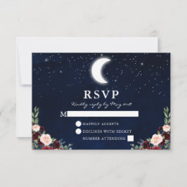 Cartão RSVP Nuptura Celestial Blue Sky Moon Stars Floral