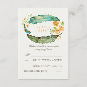 Cartão RSVP O Bohemian empluma-se a cerceta que Wedding