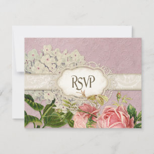 Cartão RSVP O chá moderno do laço do vintage manchou rosas d