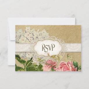 Cartão RSVP O chá moderno do laço do vintage manchou rosas d