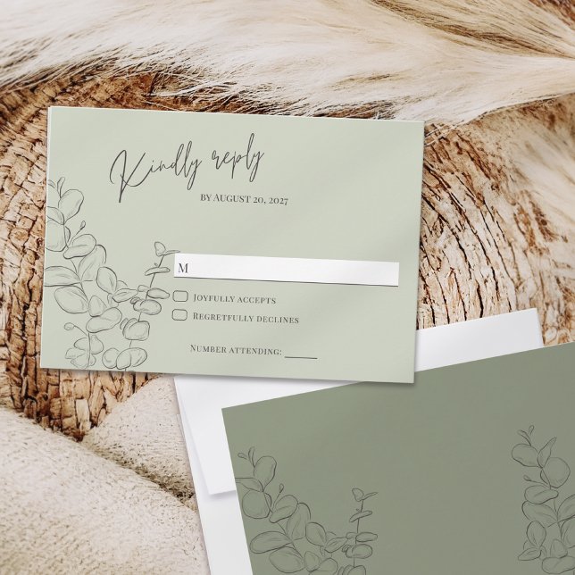 Cartão RSVP O eucalipto puxado à mão é verde (Criador carregado)