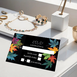Cartão RSVP O outono deixa em contraste o casamento negro